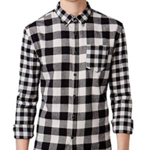 Wht Space-Check Flannel Button Down Shirt Small